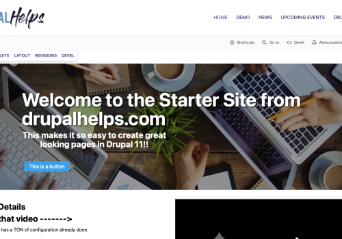 Website header with laptops and coffee cups on a wooden table.