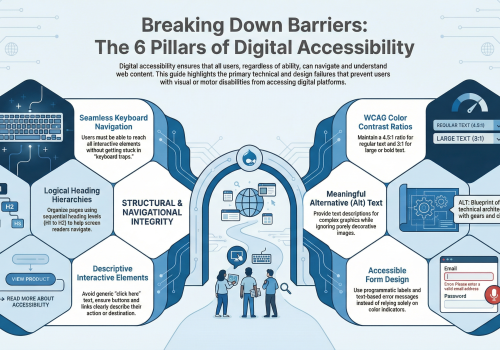 Infographic illustrating the 6 pillars of digital accessibility.
