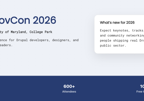 Drupal GovCon 2028 banner with event date and location.