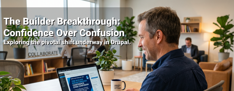 Man working on a laptop at a desk in a modern office, with a plant nearby.