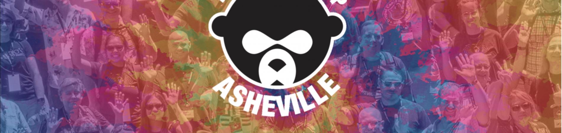 Drupal Camp Asheville 2025 logo over a colorful background.