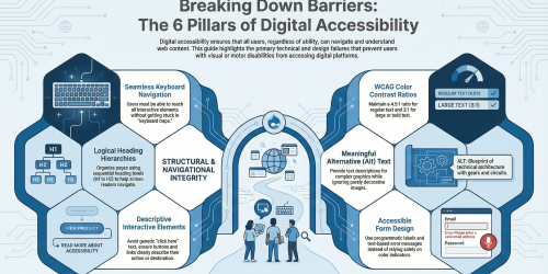 Infographic illustrating the 6 pillars of digital accessibility.