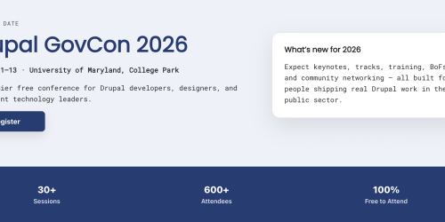 Drupal GovCon 2028 banner with event date and location.